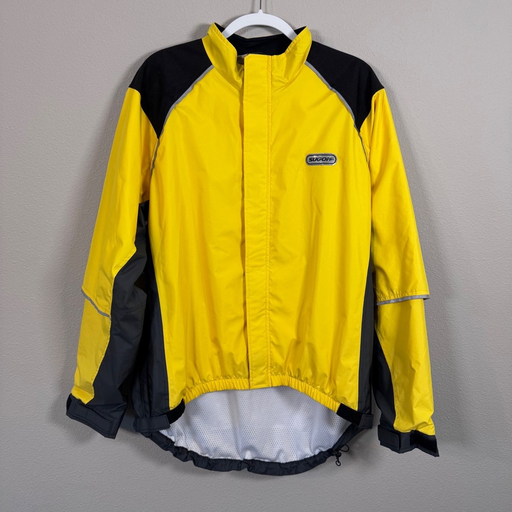 Sugoi Mens XL Cycling Jacket Yellow Black Hi-Vis Reflective Full Zip Windbreaker
